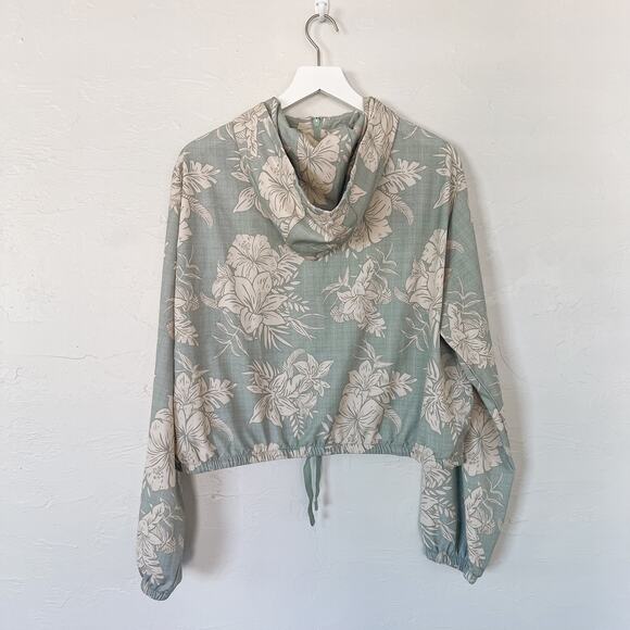 Hurley Green and Beige Tropical Print Cropped Hoodie Extra Large - Picture 4 of 5